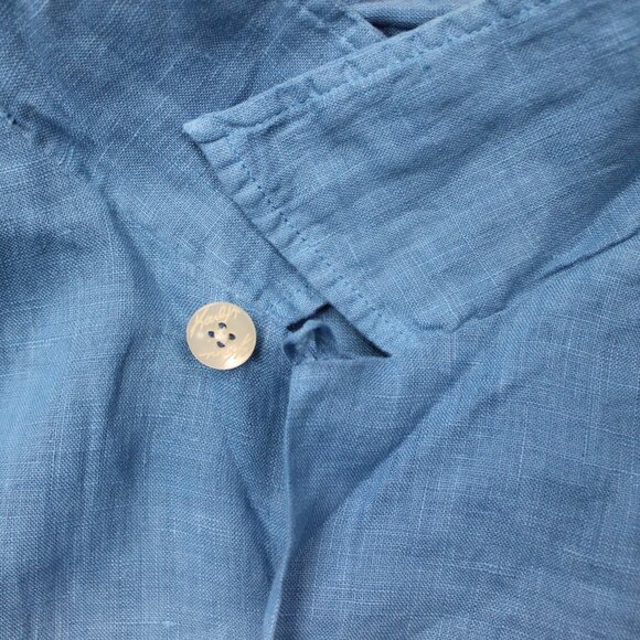 Karl Kani Camp Shirt NWT Mens Large Blue/White 100% Linen Loop Collar S/S Button - Picture 12 of 13